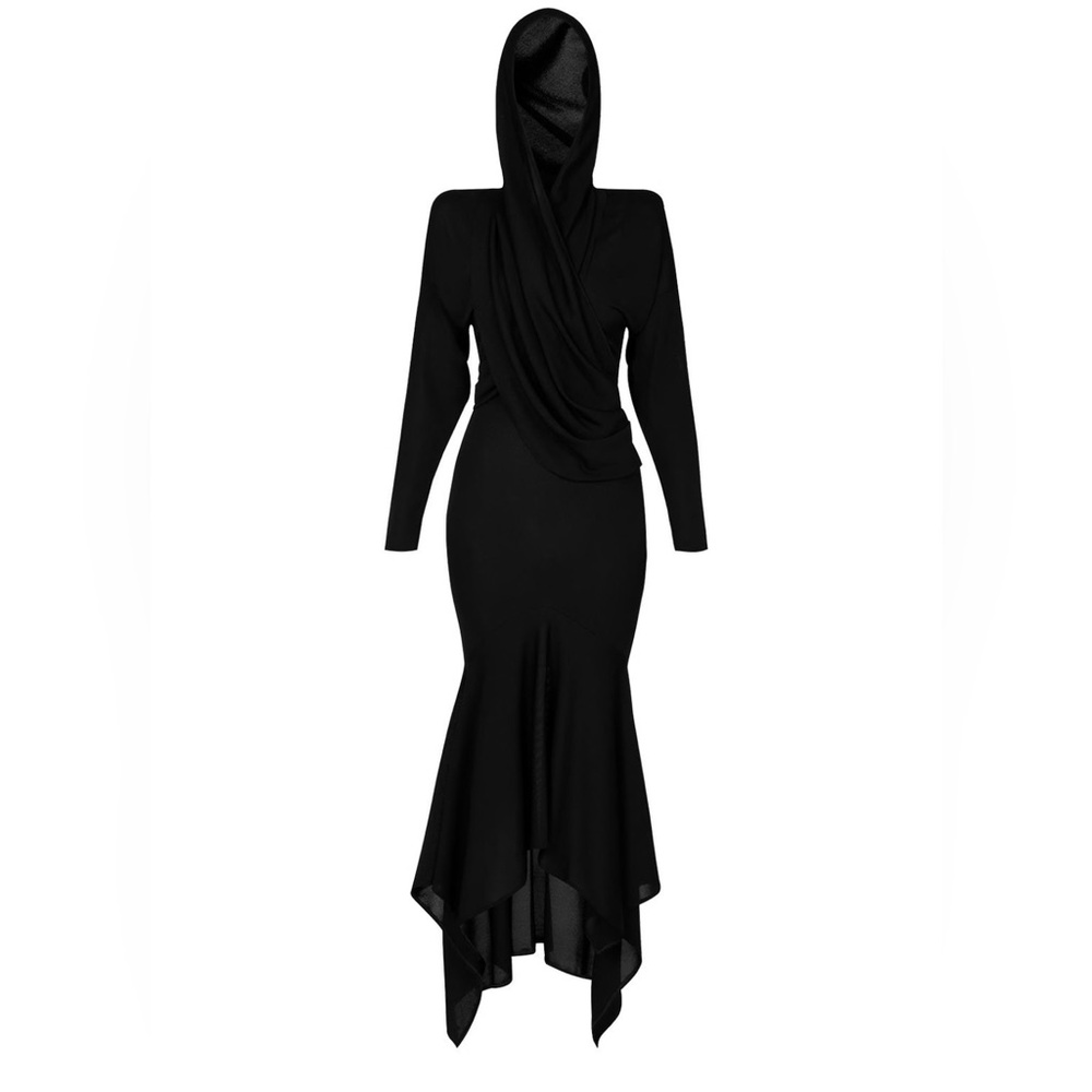 Alexandre Vauthier Hooded Long Sleeve Viscose Black Dress